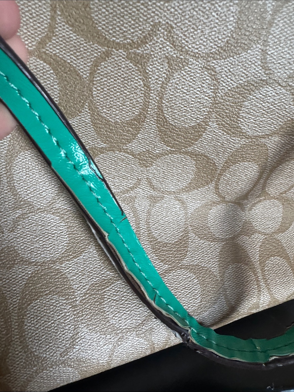 Coach Beige Signature Tote with Teal Trim and Straps - Picture 7 of 7
